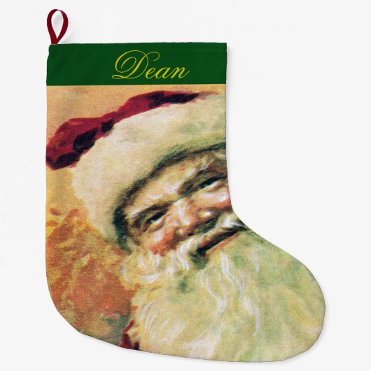 ハッピーサンタメリークリスマスヴィンテージ ラージクリスマスストッキング (正面)