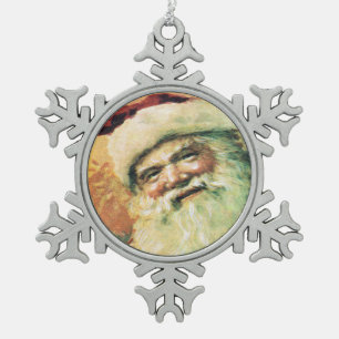 ハッピーサンタヴィンテージクリスマス スノーフレークピューターオーナメント