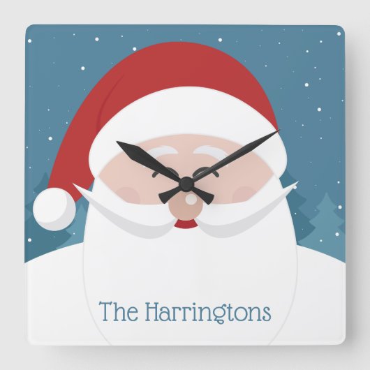 ハッピーサンタ名前をカスタムするウォールクロック スクエア壁時計 (正面)