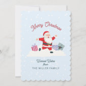 ハッピーサンタ、ライトブルーのクリスマスカード 招待状 (正面)