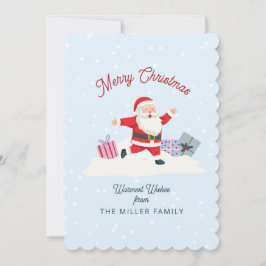 ハッピーサンタ、ライトブルーのクリスマスカード 招待状