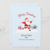 ハッピーサンタ、ライトブルーのクリスマスカード 招待状 (正面/裏面)