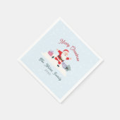 ハッピーサンタ、ライトブルーのクリスマス スタンダードカクテルナプキン (角)