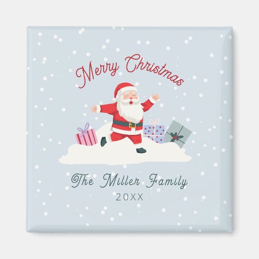 ハッピーサンタ、ライトブルーのクリスマス マグネット (正面)