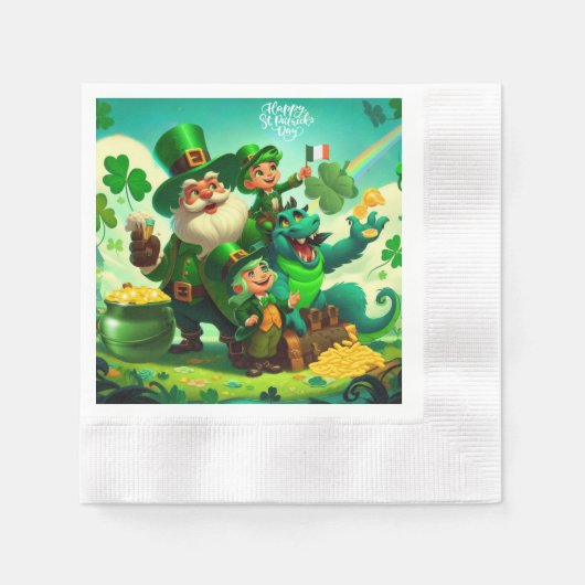 ハッピーサンパトリックの日カラフル 縁ありカクテルナプキン (正面)