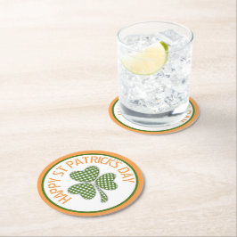 ハッピーサンパトリックの日グリーンジンガム ラウンドペーパーコースター