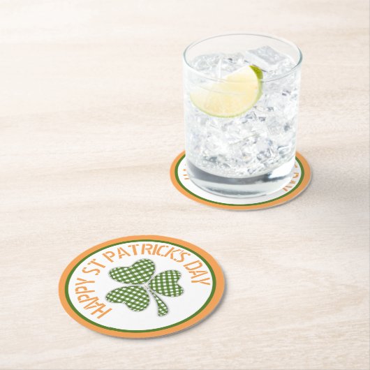 ハッピーサンパトリックの日グリーンジンガム ラウンドペーパーコースター (インサイチュ)