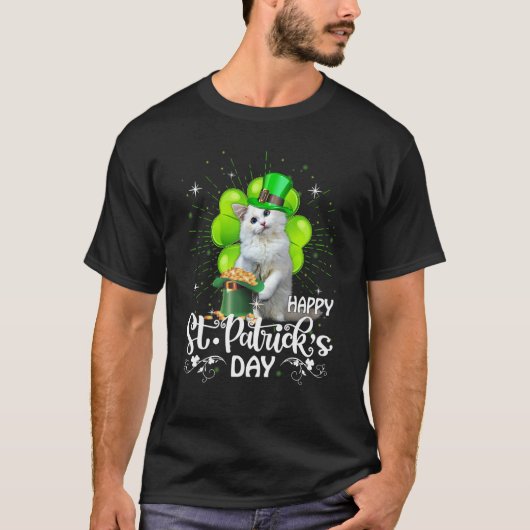 ハッピーサンパトリックの日ラグドール猫シャムロックラッキー Tシャツ (正面)