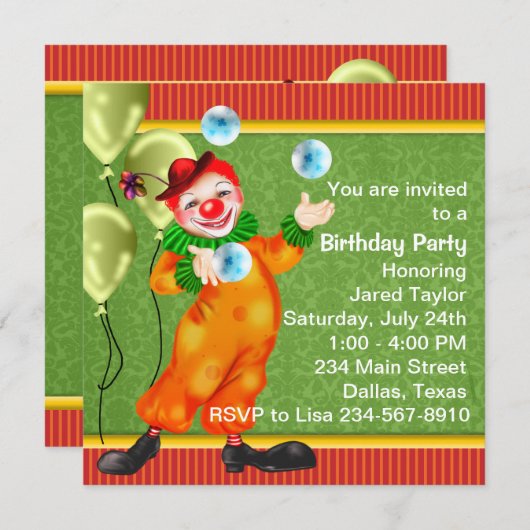 ハッピーサーカスピエロバースデーパーティー 招待状 (正面/裏面)