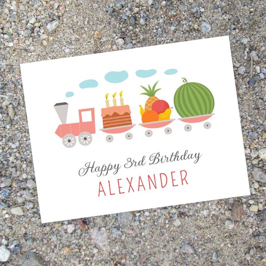 ハッピーサードバースデーかわいいトイ列車ケーキキャンドル ポストカード