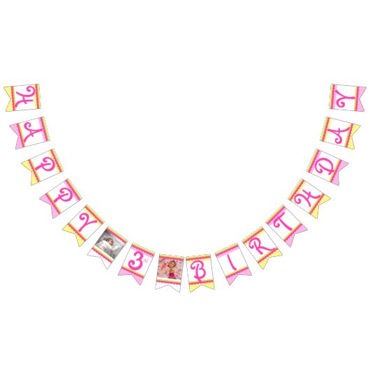 ハッピーサードバースデーガールの写真の年齢のバンティング バンティングフラッグ (全)