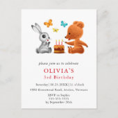 ハッピーサードバースデーテディベアバニーケーキ インビテーションポストカード (正面)