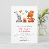 ハッピーサードバースデーテディベアバニーケーキ 招待状 (スタンド正面)