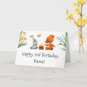 ハッピーサードバースデーベアーバニーケーキキャンドル カード (黄色い花)