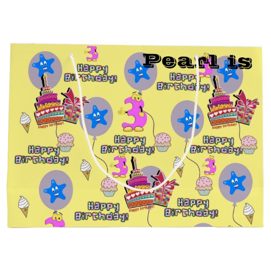 ハッピーサードバースデー抱き枕#3ライトイエロー ラージペーパーバッグ (裏面)