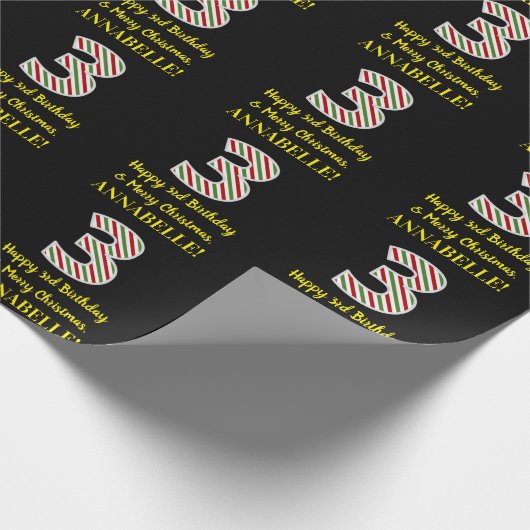 ハッピーサードバースデー&メリークリスマス,名前をカスタムする ラッピングペーパー (角)
