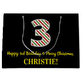ハッピーサードバースデー&メリークリスマス，名前をカスタムする ラージペーパーバッグ (正面)