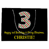 ハッピーサードバースデー&メリークリスマス，名前をカスタムする ラージペーパーバッグ (裏面)