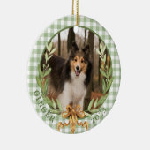 ハッピーシェットランド・ シープドッグインローレルリース写真 セラミックオーナメント (右)