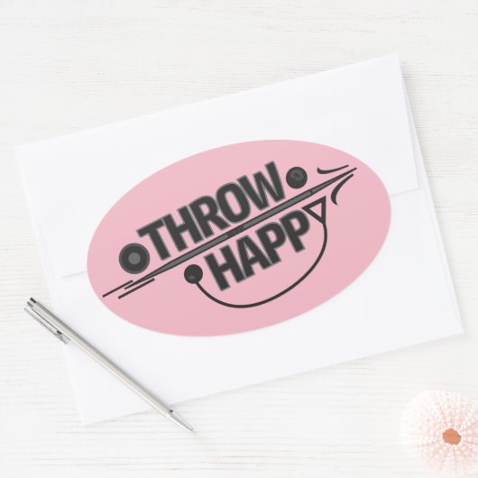 ハッピーショットを投げディスカススローのステッカー！ 楕円形シール (封筒)