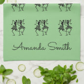 ハッピーシルエットダンサー緑 キッチンタオル (折り畳み)