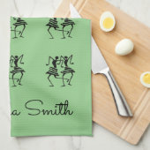 ハッピーシルエットダンサー緑 キッチンタオル (四つ折り)