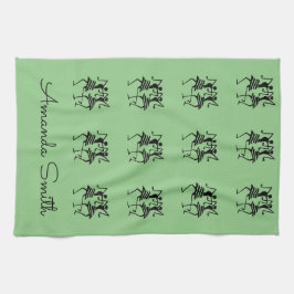 ハッピーシルエットダンサー緑 キッチンタオル
