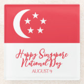 ハッピーシンガポール国立デイシンガポール国旗 ガラスコースター (正面)