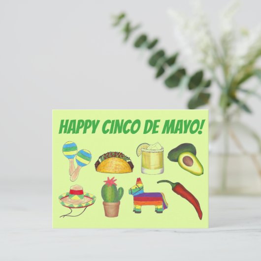 ハッピーシンコデマヨメキシカンフィエスタお祝い インビテーションポストカード (スタンド正面)