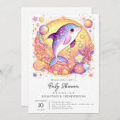 ハッピーシンプルドルフィンベビーシャワー 招待状 (正面/裏面)