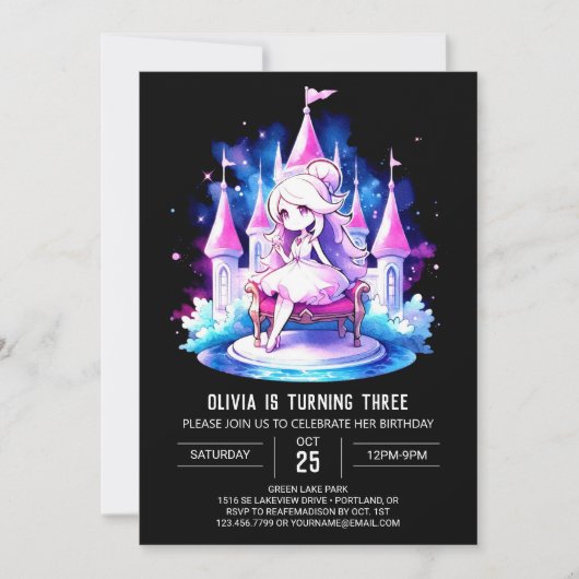 ハッピーシンプルプリンセス誕生日 招待状 (正面)