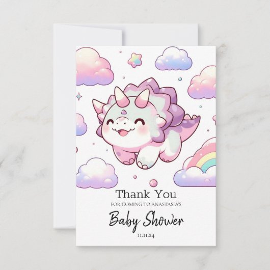 ハッピーシンプル恐竜ベビーシャワー サンキューカード (正面)