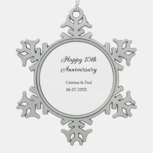ハッピーシンプル10周年ミニマル結婚の名前 スノーフレークピューターオーナメント