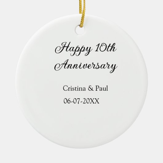 ハッピーシンプル10周年ミニマル結婚の名前 セラミックオーナメント (正面)