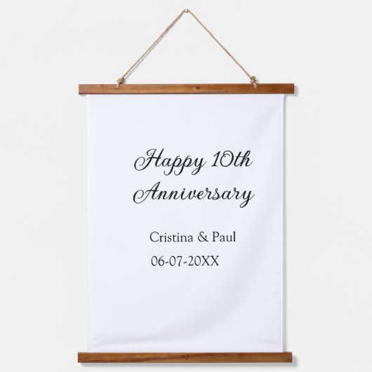 ハッピーシンプル10周年ミニマル結婚の名前 吊り下げ型タペストリー (正面)