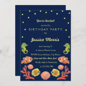 ハッピーシーアニマル子供の誕生日パーティの招待状 招待状 (正面/裏面)