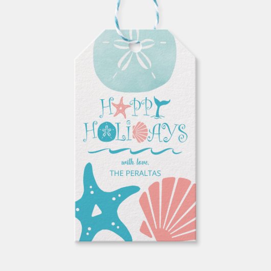 ハッピーシーショア |ビーチの季節クリスマス ギフトタグ (正面)