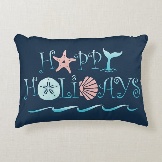 ハッピーシーショア |ビーチシーシェルネイビーホリデー アクセントクッション (正面)