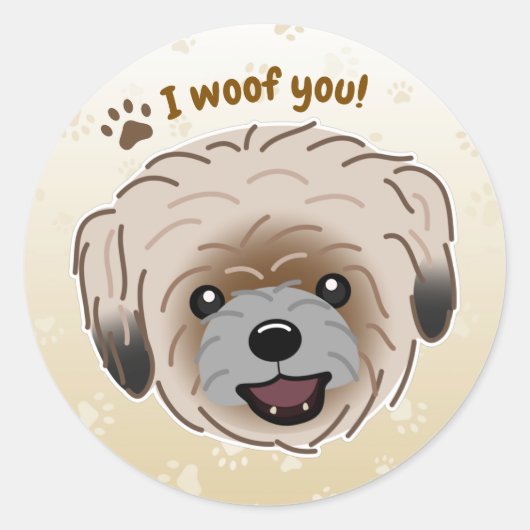 ハッピーシーズー（犬）津犬の恋人I Woof You Paws ラウンドシール (正面)