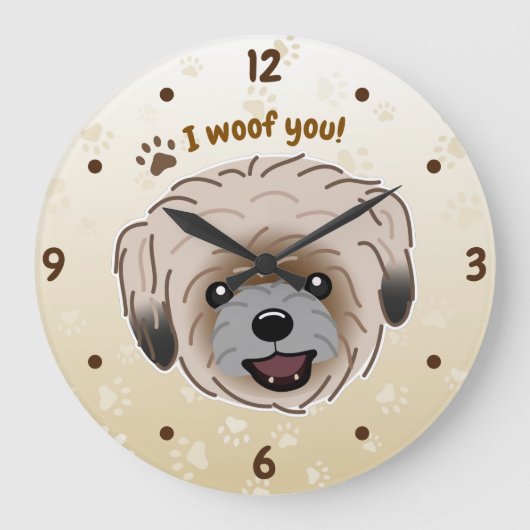 ハッピーシーズー（犬）津犬の恋人I Woof You Paws ラージ壁時計 (正面)