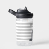 ハッピーシールとグレーストライプパーソナライズされたズ ウォーターボトル (右面)