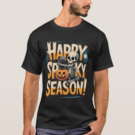 ハッピーシー不気味ズンスケルトンアート Tシャツ (正面)
