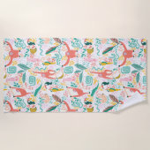 ハッピージャングル動物パターン熱帯葉 ビーチタオル (正面)