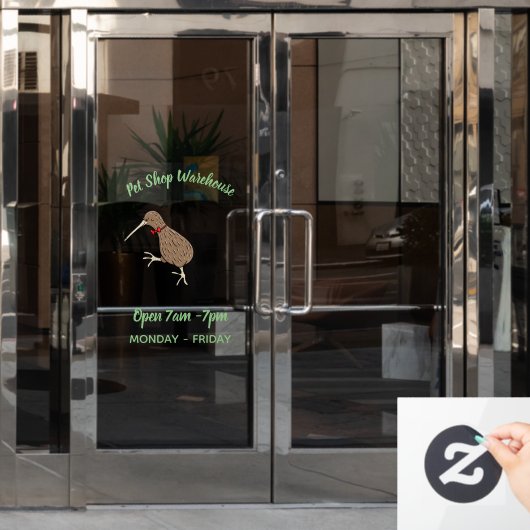 ハッピージャンプのキウイとボウタイ漫画デザイン ウィンドウサイン (オフィスドア)