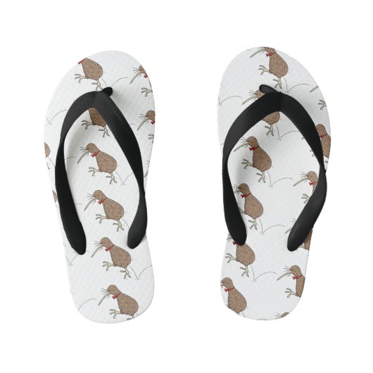 ハッピージャンプのキウイとボウタイ漫画デザイン キッズビーチサンダル (フットベッド)