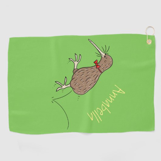 ハッピージャンプのキウイとボウタイ漫画デザイン ゴルフタオル (横)