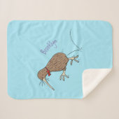 ハッピージャンプのキウイとボウタイ漫画デザイン シェルパブランケット (正面(横))