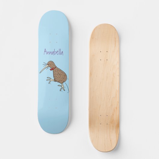 ハッピージャンプのキウイとボウタイ漫画デザイン スケートボード (正面)