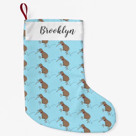 ハッピージャンプのキウイとボウタイ漫画デザイン スモールクリスマスストッキング (正面)