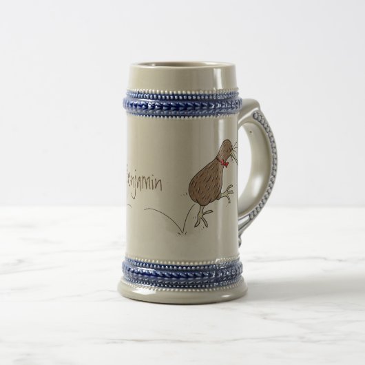 ハッピージャンプのキウイとボウタイ漫画デザイン ビールジョッキ (正面右)